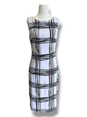 Frank Lyman Design Dress Black and White Abstract Plaid Size 8 Made in Canada